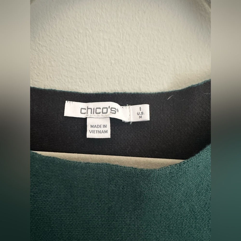 Chico’s Forest Green Pullover Sweater 3/4 Sleeve Scoop Neck Women’s Top 1 M NWT - Picture 4 of 6